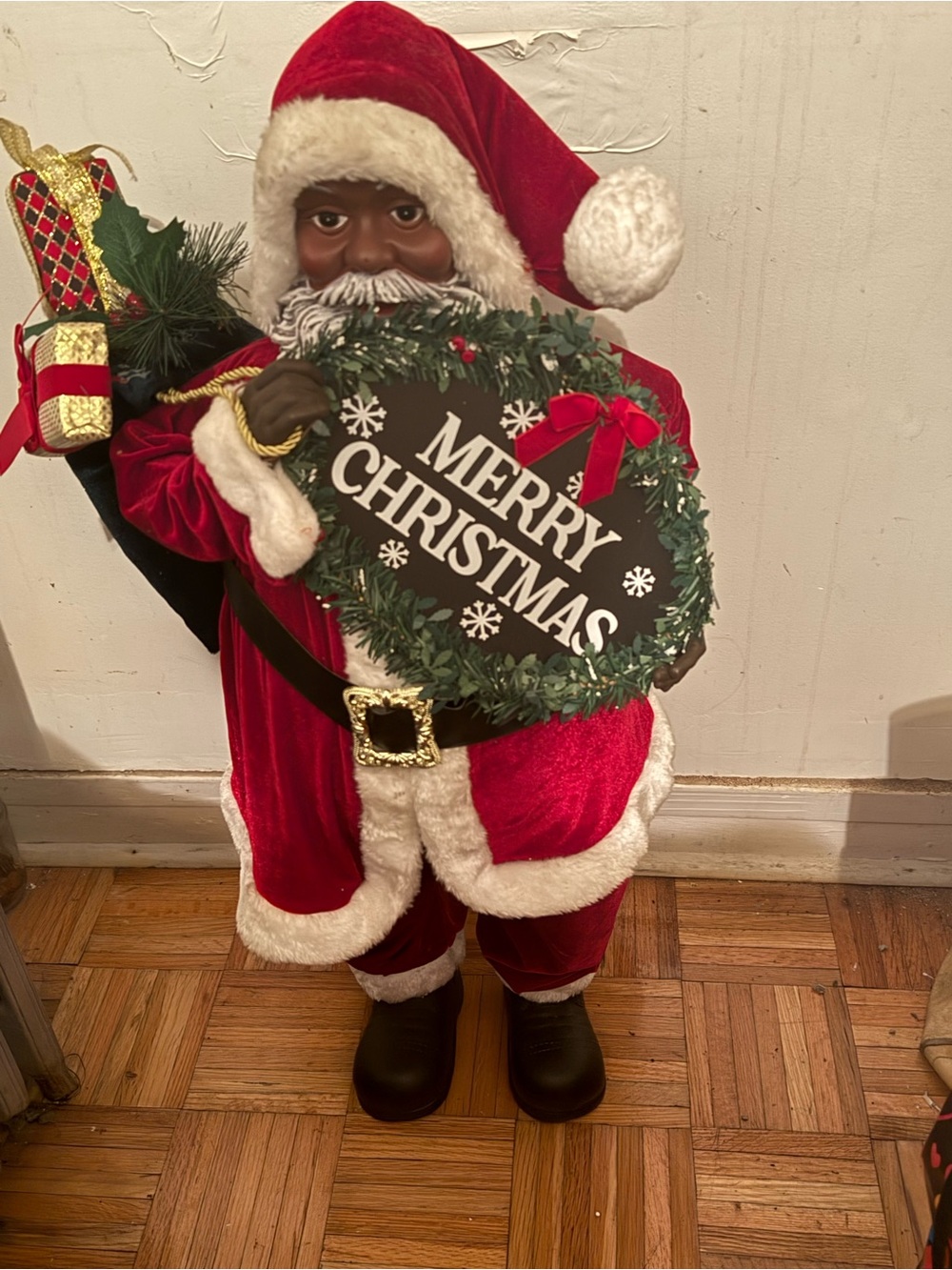 Festive Red Santa Figurine Holding "Merry Christmas" Sign - Holiday Home Decor